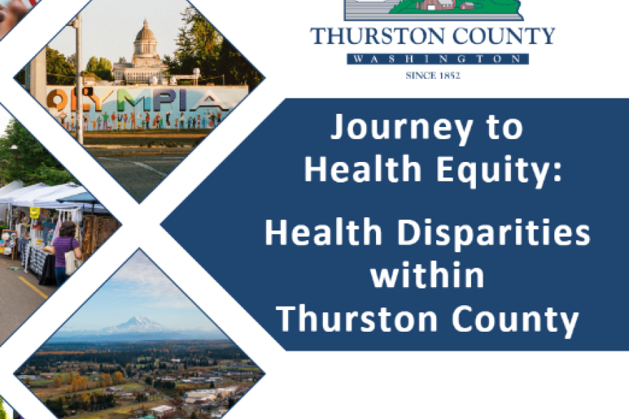 cover of the 2026 health equity report with inset photos of us flag, pride flag, wa state capitol building and a farm photo