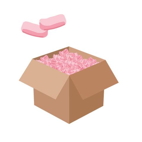 Pink packing peanuts