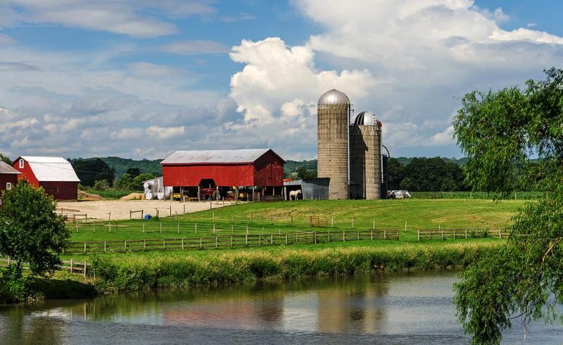 A farm near water