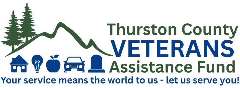 Green mountains with green trees and the wording Thurston County Veterans Assistance Program