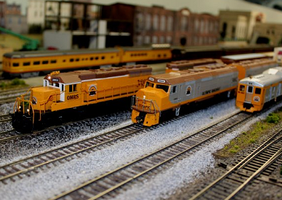 Model trains on tracks