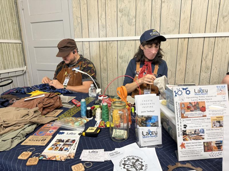 2 people working on sewing clothes.