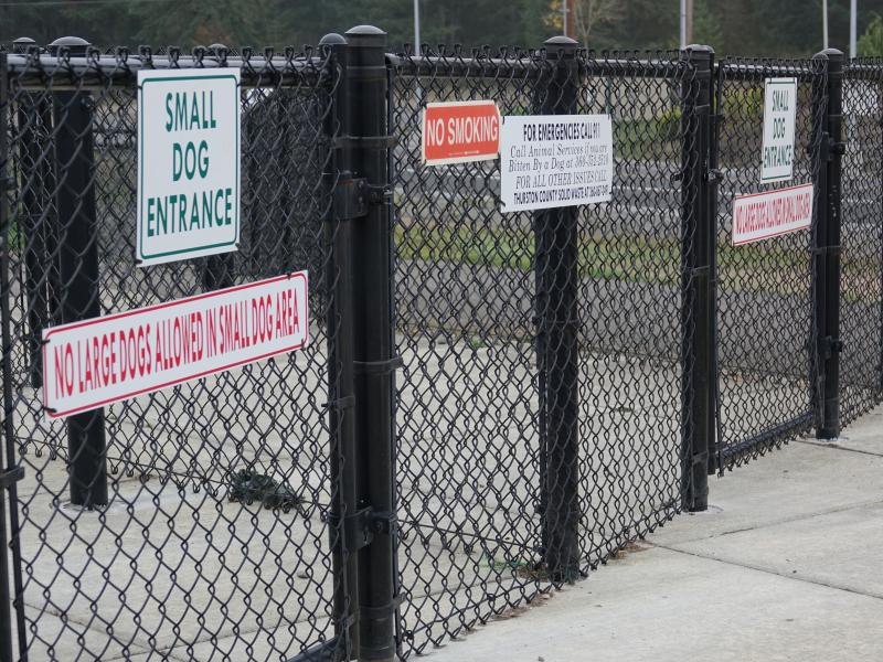 The gates at the off leash dog park.  There are separate areas for small dogs and big dogs.