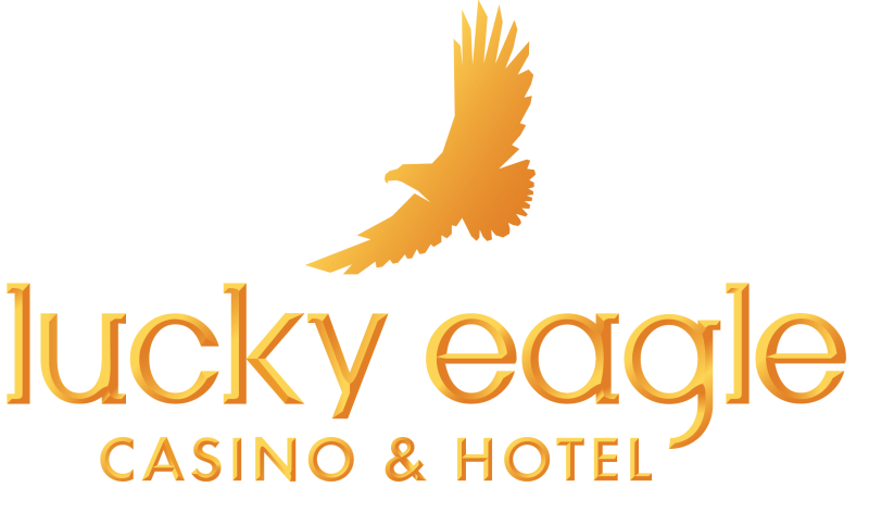 Lucky Eagle Casino and Hotel logo gold letters with eagle 