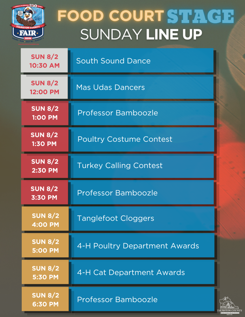 Food Court Stage Sunday August 2 line up