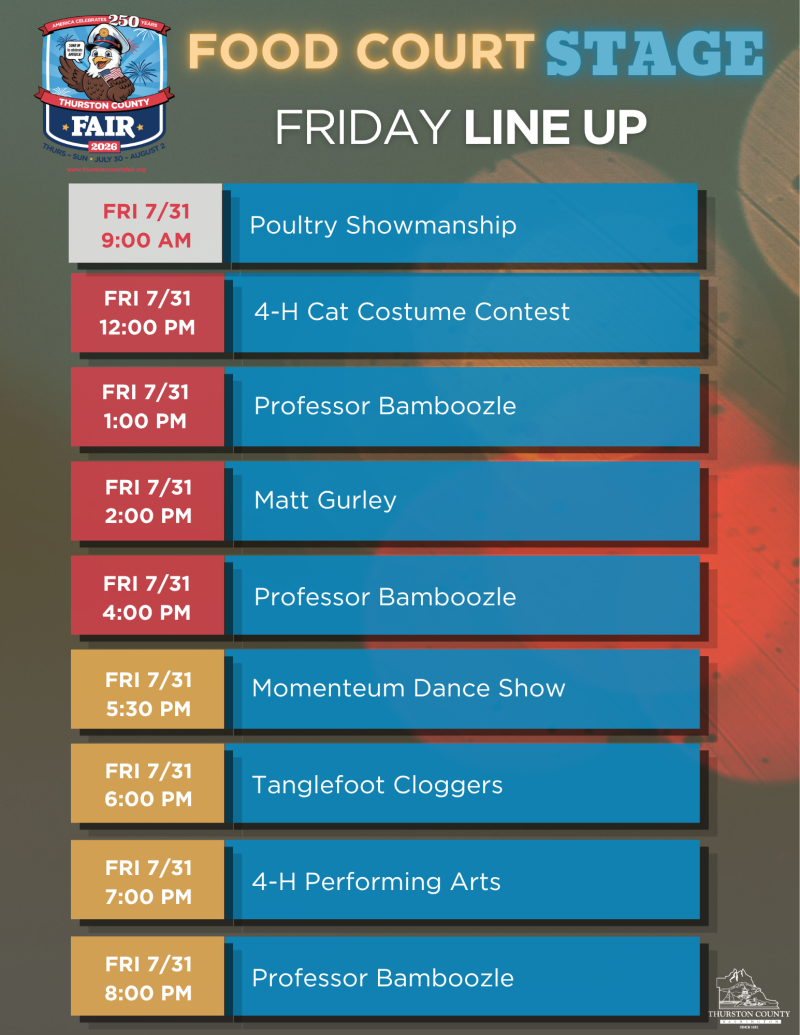 Friday Food Court Stage Line Up Thurston County Fair 