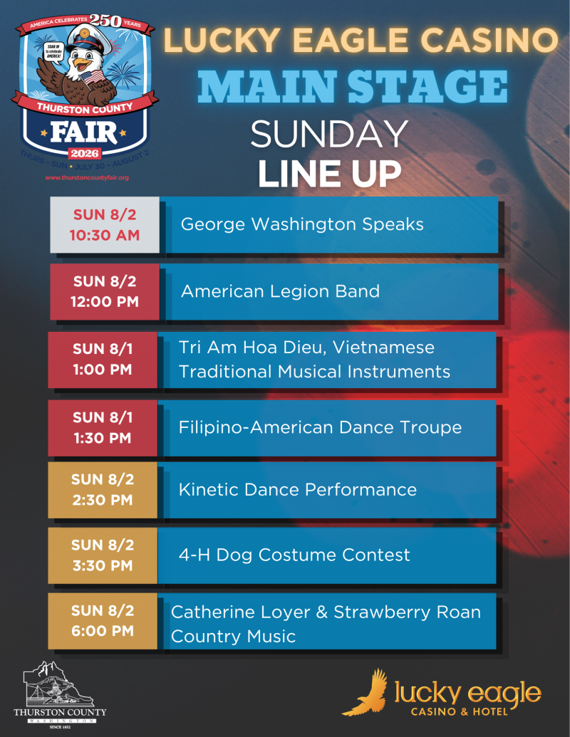 Lucky Eagle Casino Main Stage Sunday Line Up