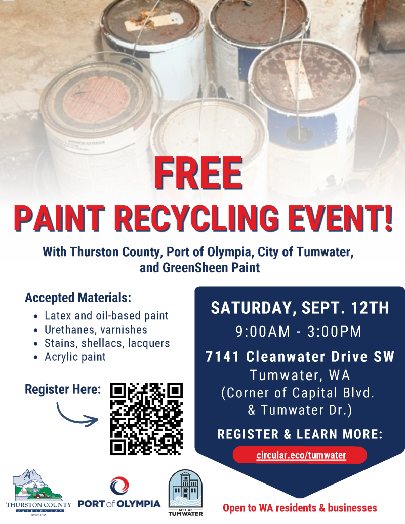 Flyer for a free paint collection event on September 12 at the Office of the Attorney General in Tumwater.