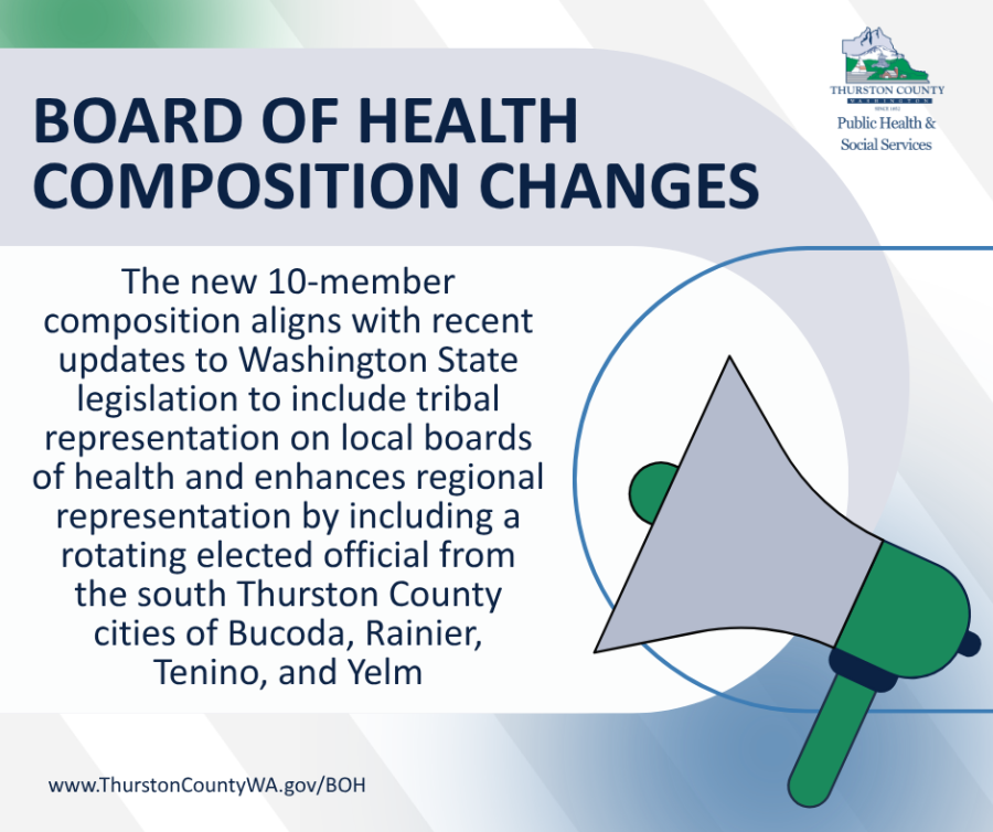 Announcement of Thurston County's new 10-member Board of Health including tribal and regional representation.