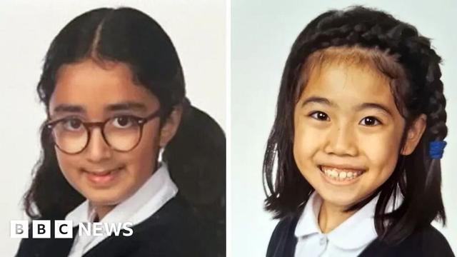 A composite image showing Nuria Sajjad, on the left, and Selena Lau on the right. Both girls are dressed in their school uniform and smiling at the camera.