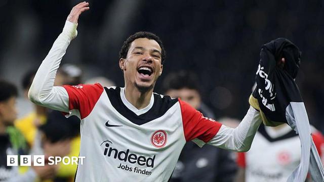 Hugo Ekitike celebrating a goal for  Eintracht Frankfurt.