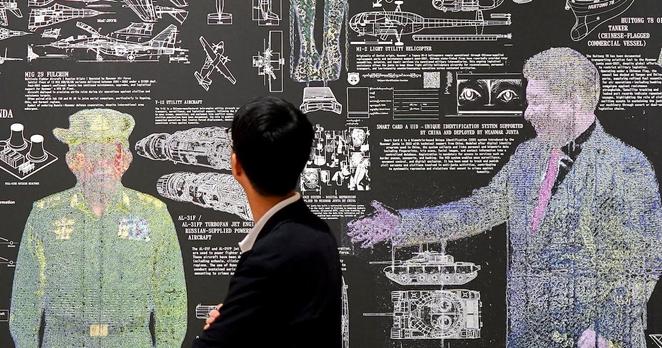 An art installation titled ‘Constellation of Complicity: Visualising the Global Machinery of Authoritarian Solidarity’, at the Bangkok Arts and Cultural Centre (BACC) in Bangkok, Aug. 7, 2025.