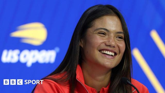 Emma Raducanu smiles during her US Open news conference