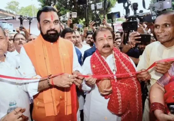 State BJP President Dr Dilip Jaiswal and Deputy Chief Minister Samrat Choudhary inaugurating the Election Management Office at the state headquarters.