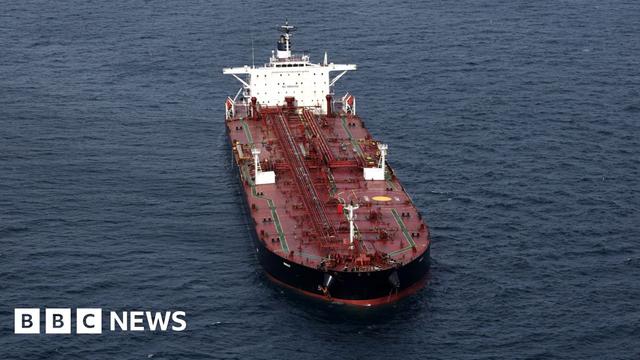 An aerial view shows the oil tanker Boracay off the coast of Saint-Nazaire