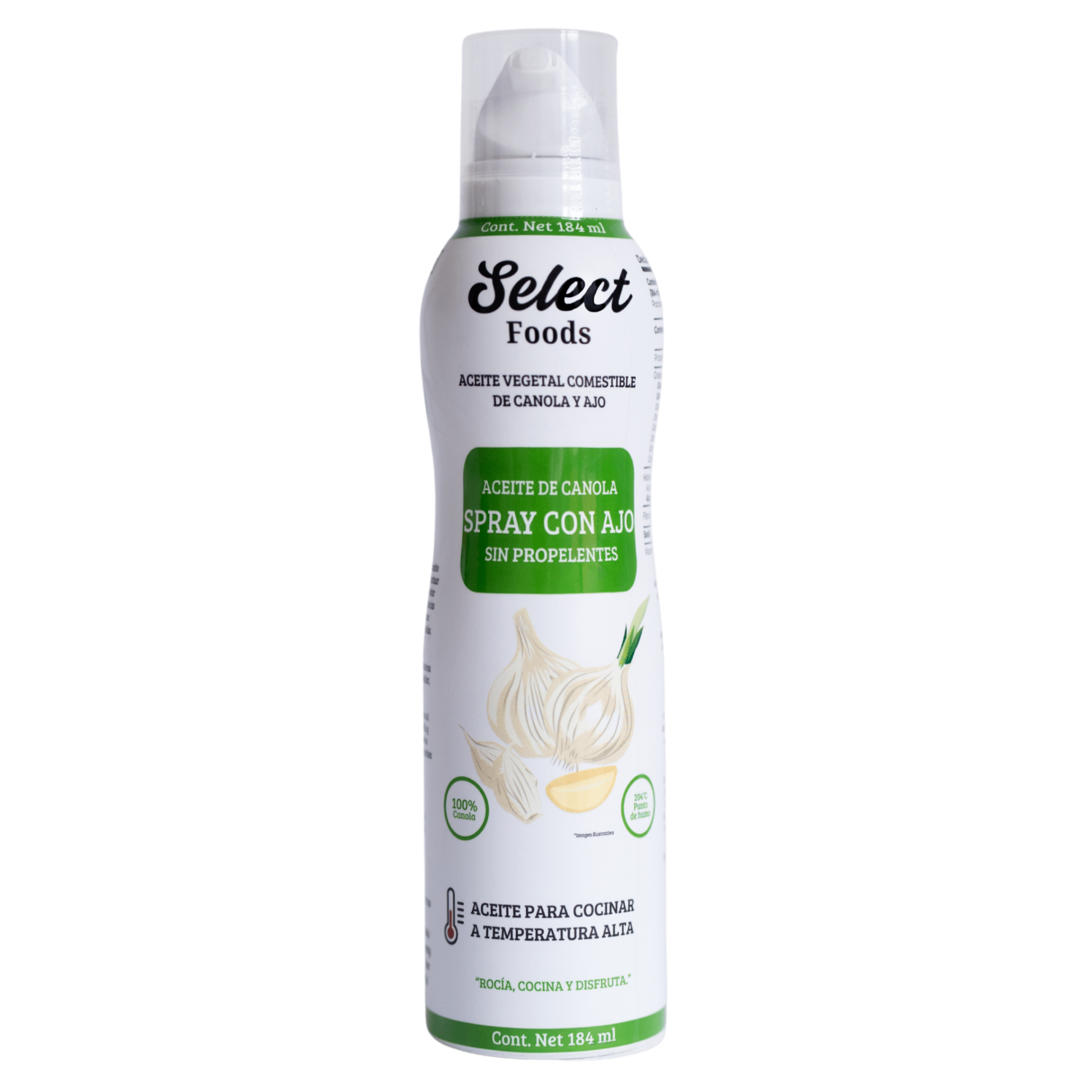 ACEITE COMESTIBLE PURO DE CANOLA SABOR AJO EN AEROSOL 184 ML