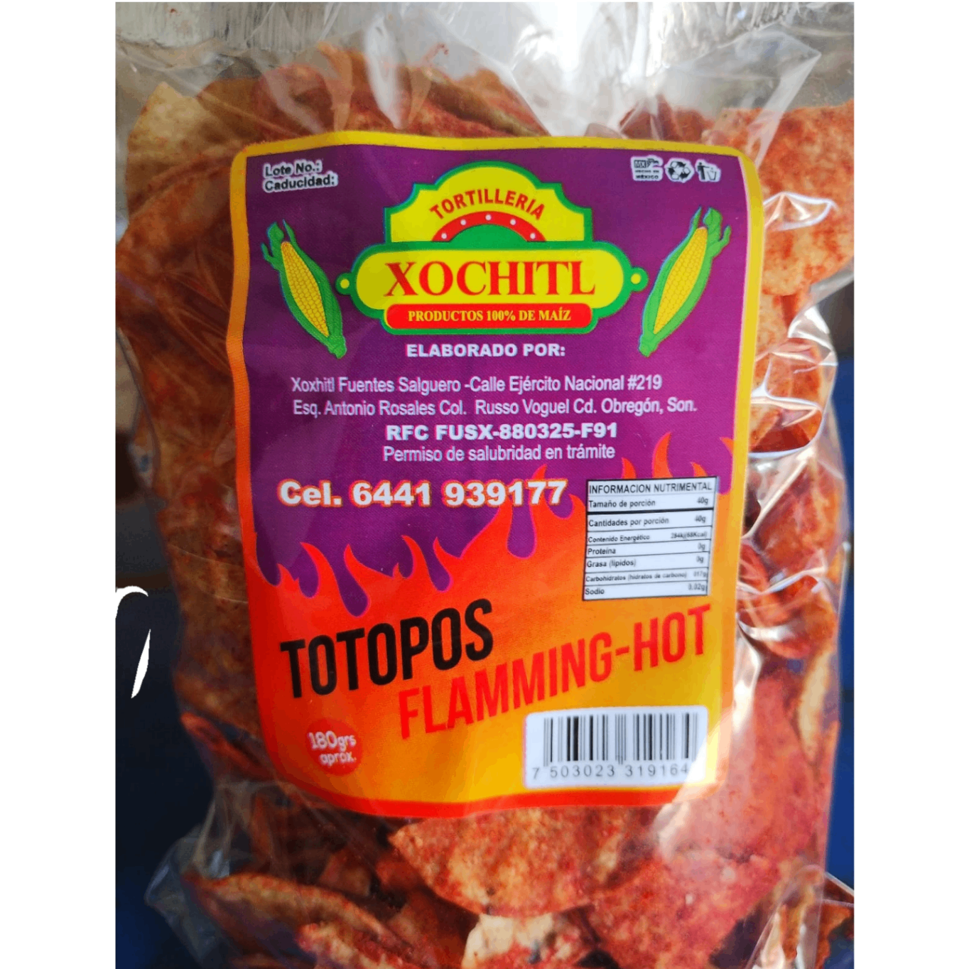 Totopos Flamming-Hot 180 grs. Xochitl