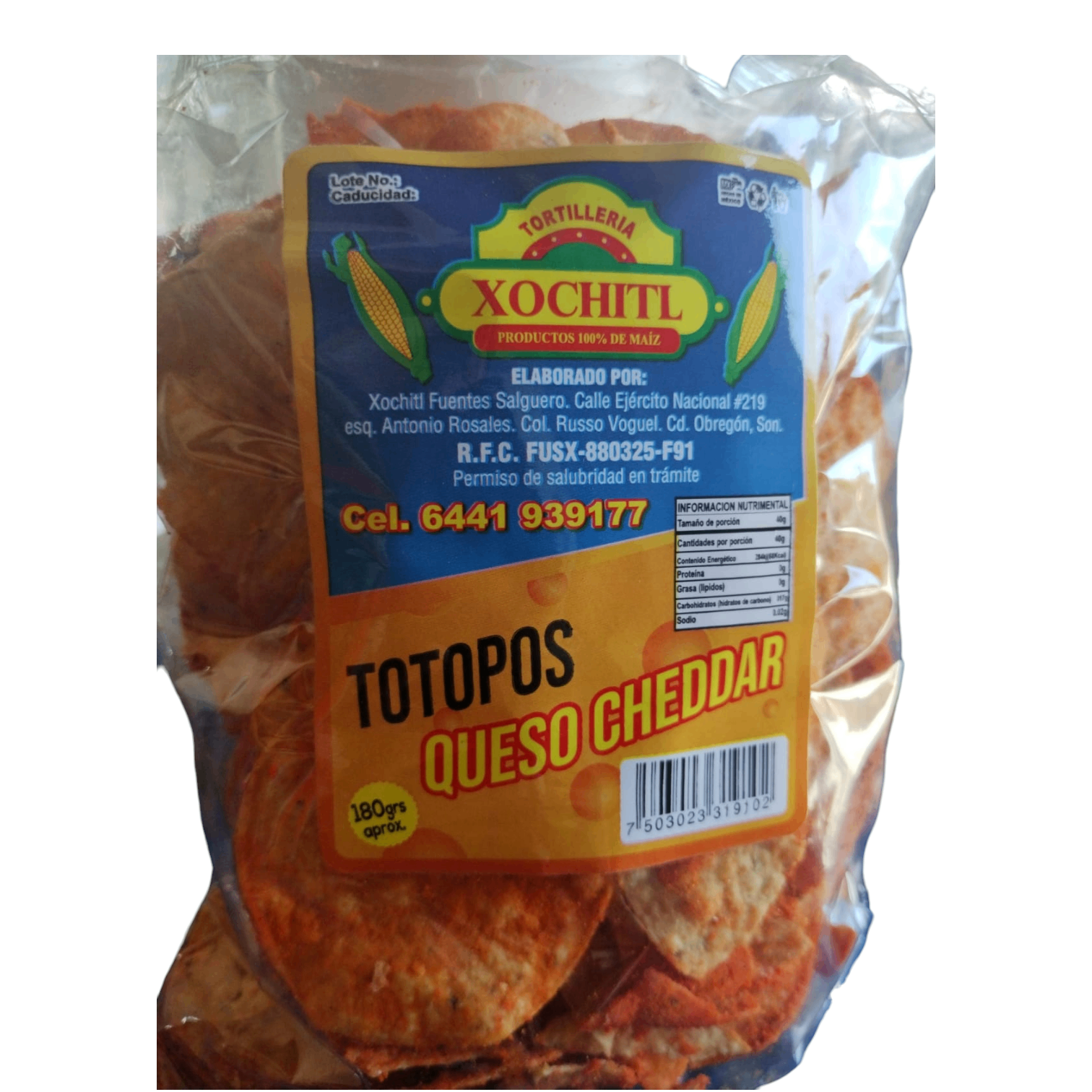 Totopos Queso Cheddar 180grs Xochitl