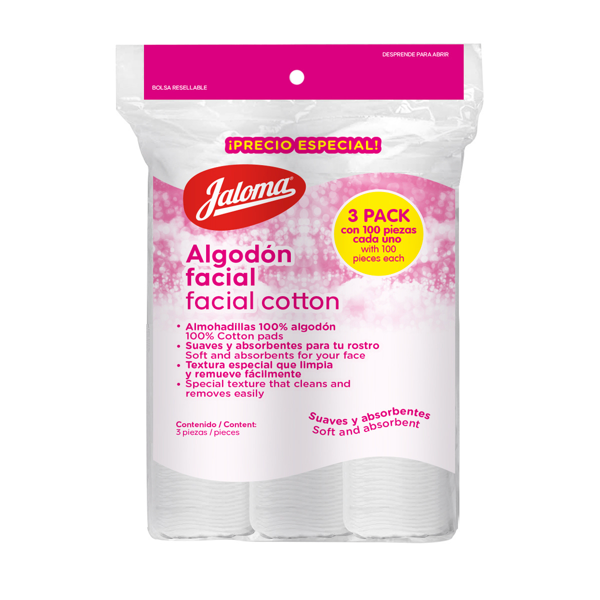 Tri-pack De Algodón Facial Suave, 3x100 Piezas