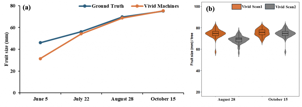 Line charts comparing vivid machine size prediction and ground truth 