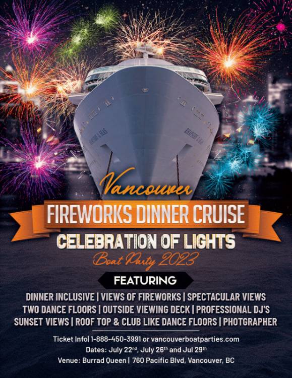 Vancouver Fireworks Dinner Cruise | Celebration of Lights Boat Party 2023