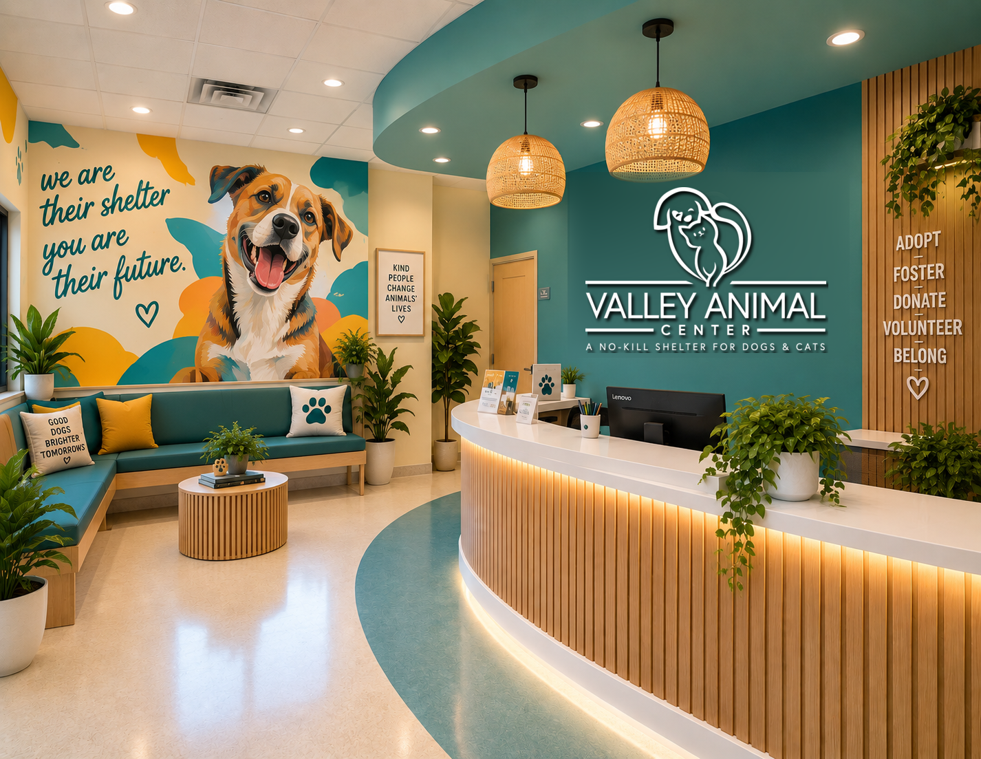 Concept image of a welcoming Dog Adoption Center lobby