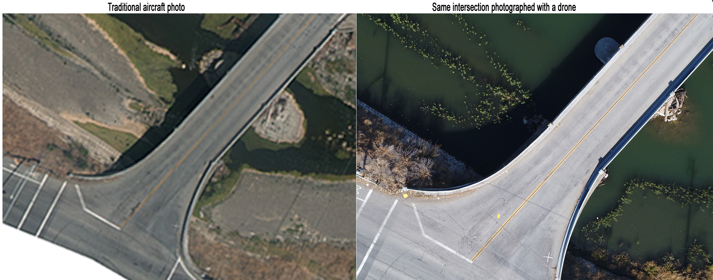 Comparison of traditional aircraft photo vs drone photo