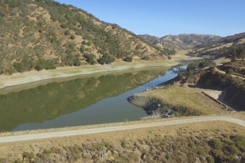 A photo of the existing dam at Pacheco Reservoir