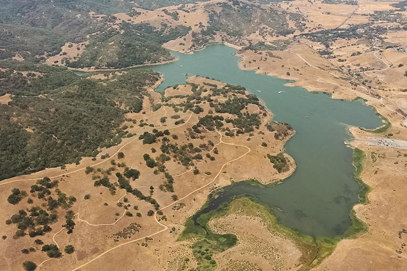 Aerial view of Calero Reservoir 2021