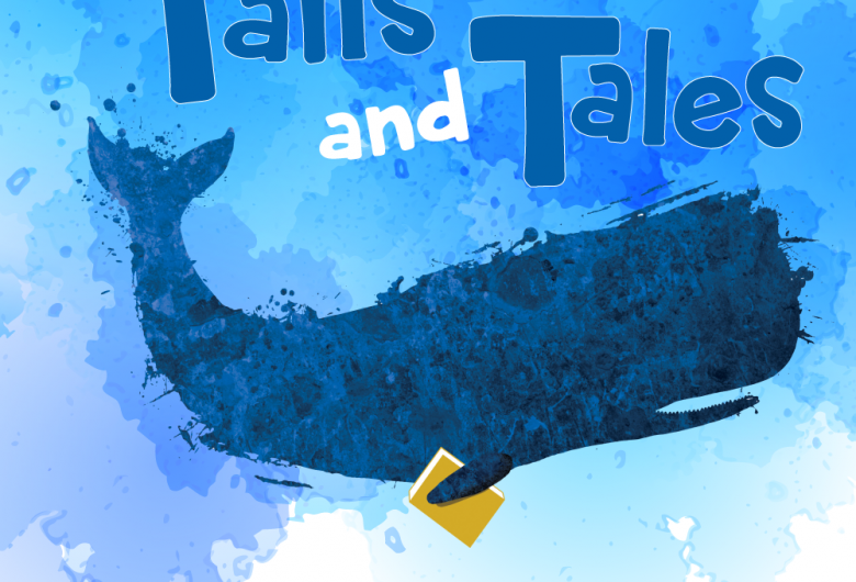 graphic of a whale with a book and the text "Tails and Tales"