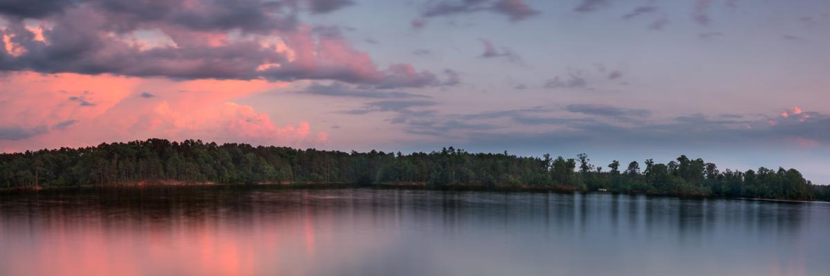 A photo of Harris Lake at sunset
