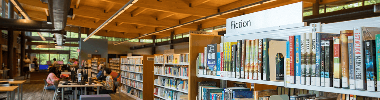 View of patrons along the stacks at Leesville Community Library
