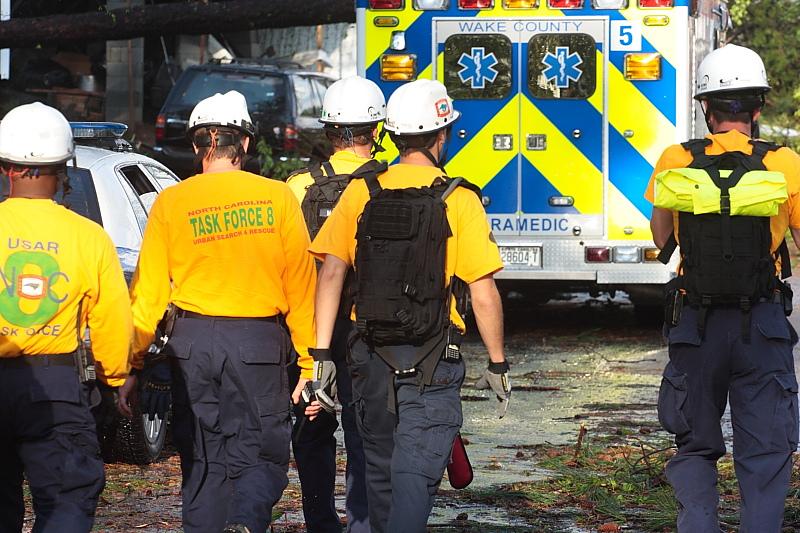 Urban search and rescue members walking toward an incident