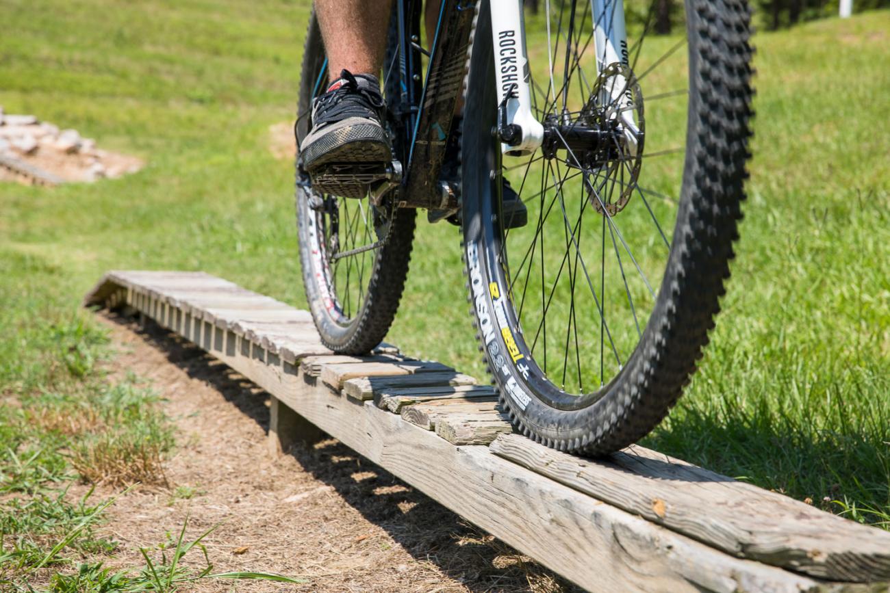 Mountain biker riding the skills course