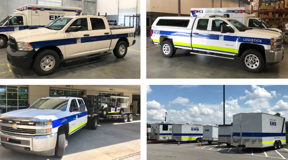 Logistics vehicles on display