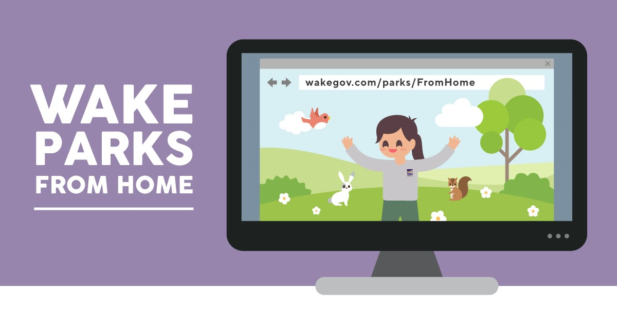 Image of cartoon park staff with woodland animals promoting wake parks from home