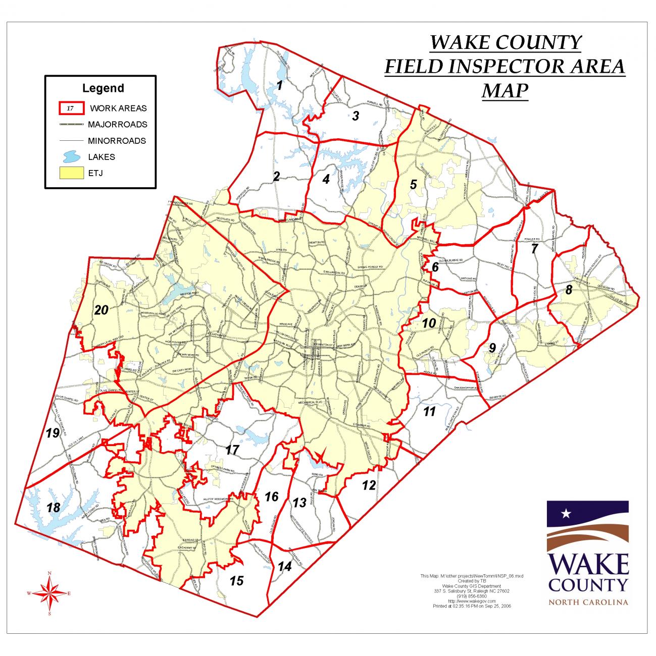 map showing regions of the county where Wake County does building inspections