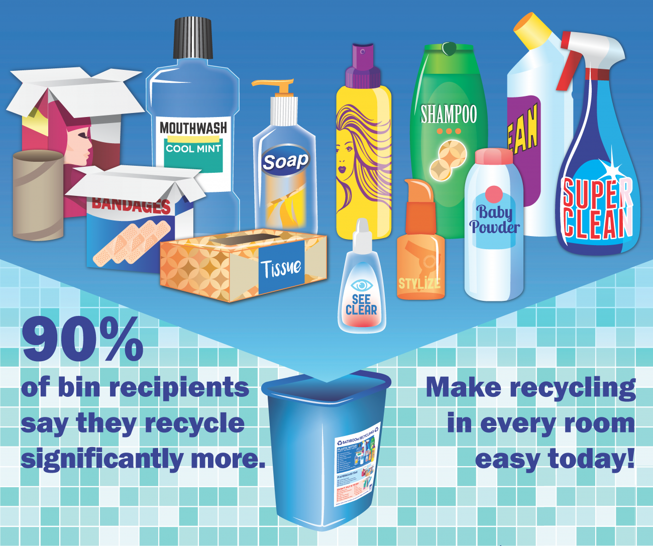Flyer encouraging residents to recycle in every room of the house.