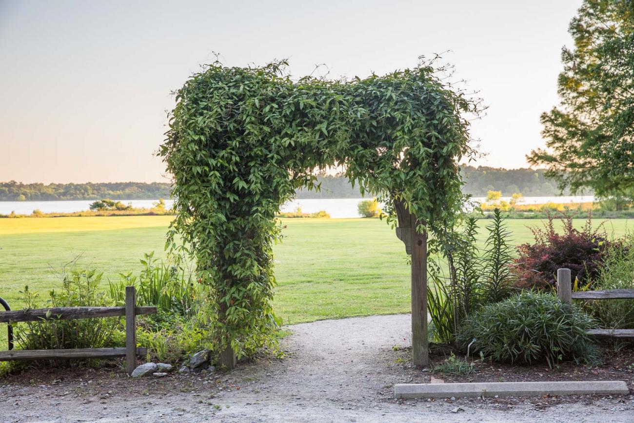 garden arch near floodplain