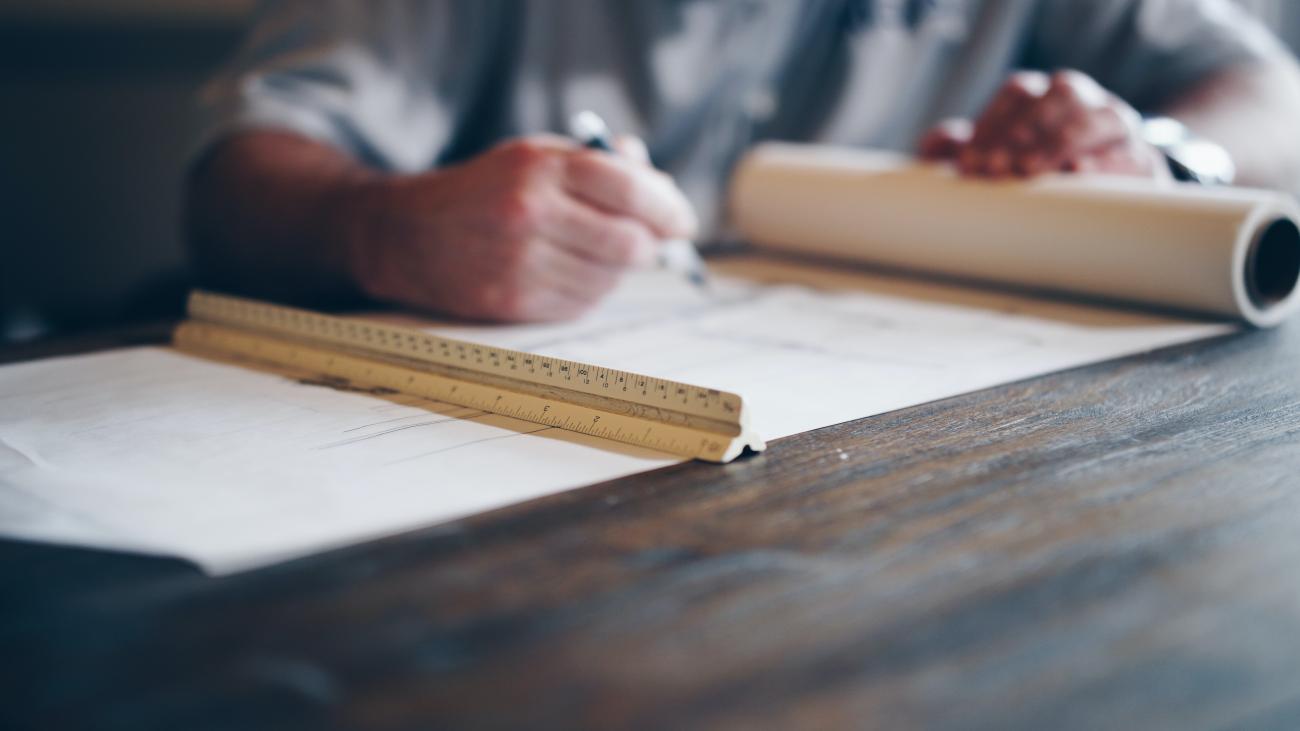 construction plan on a table