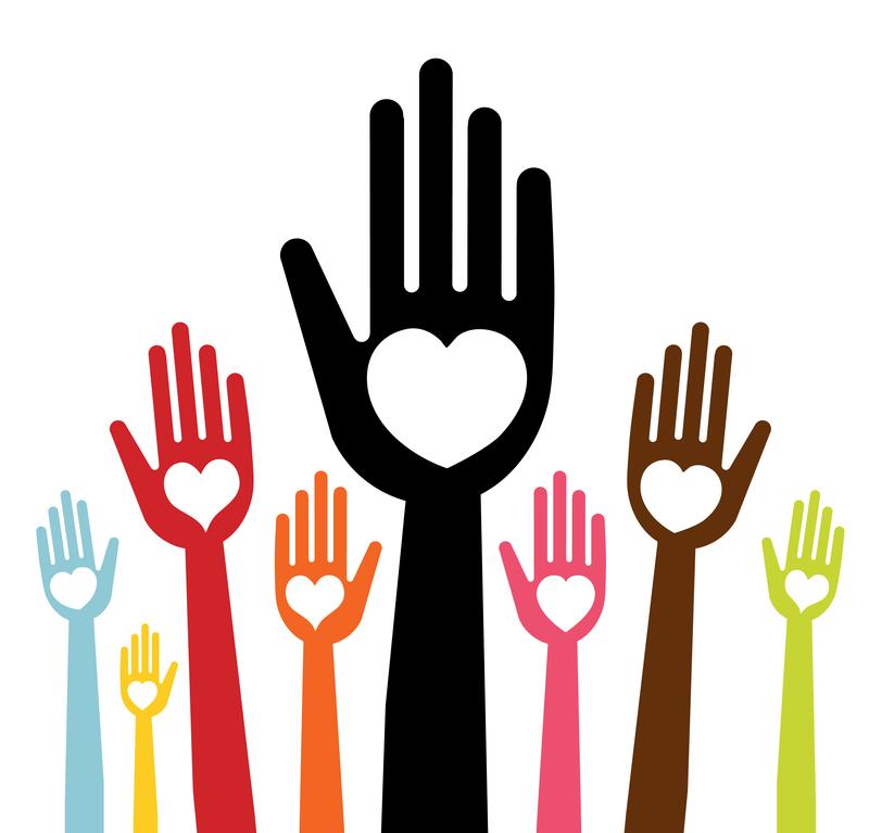 multi color hands with hearts
