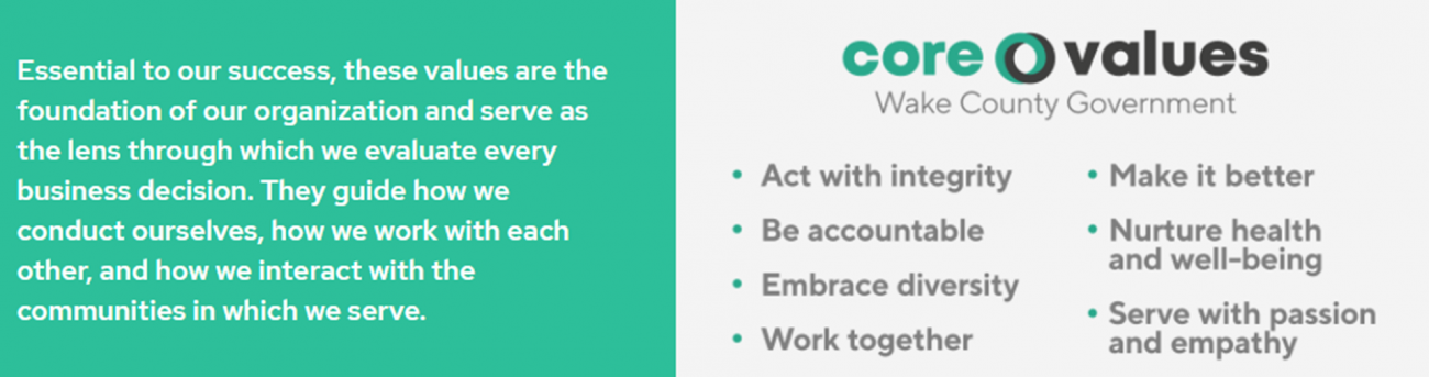 Wake County's core value definitions