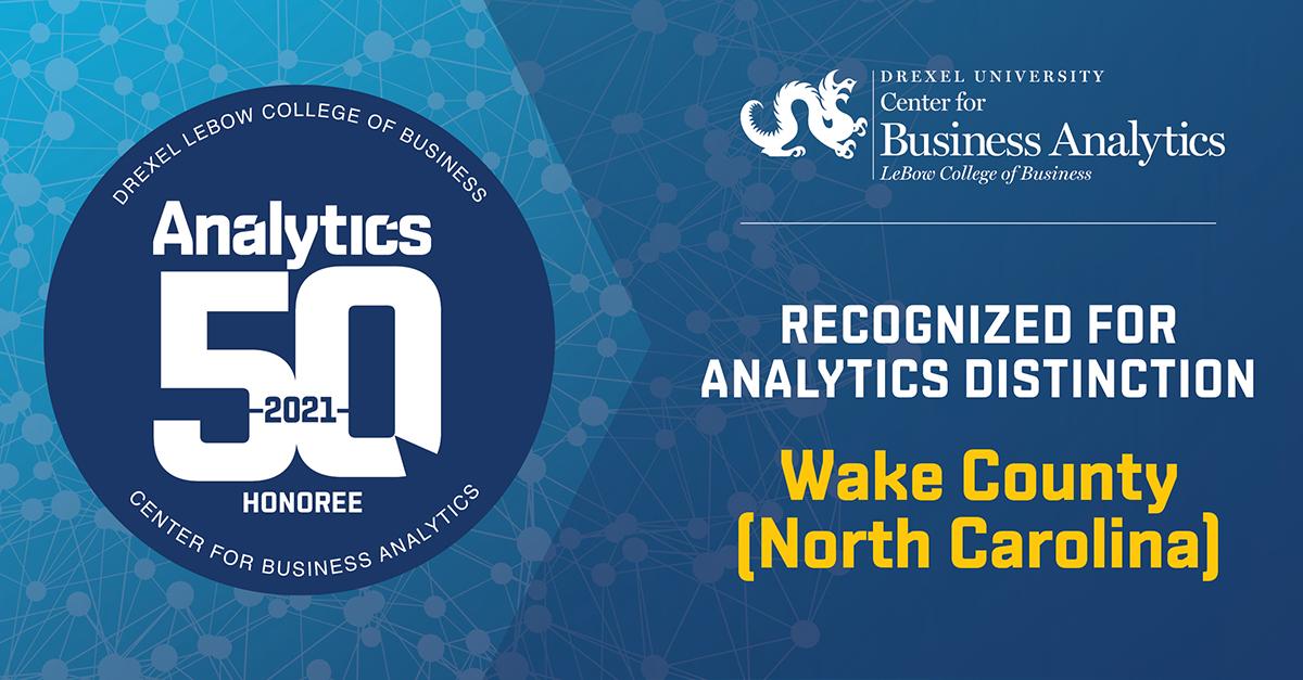 Drexel LeBow Analytics 50 award icon for Wake County