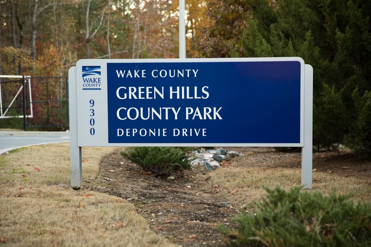 Front entrance sign for Green Hills County Park.