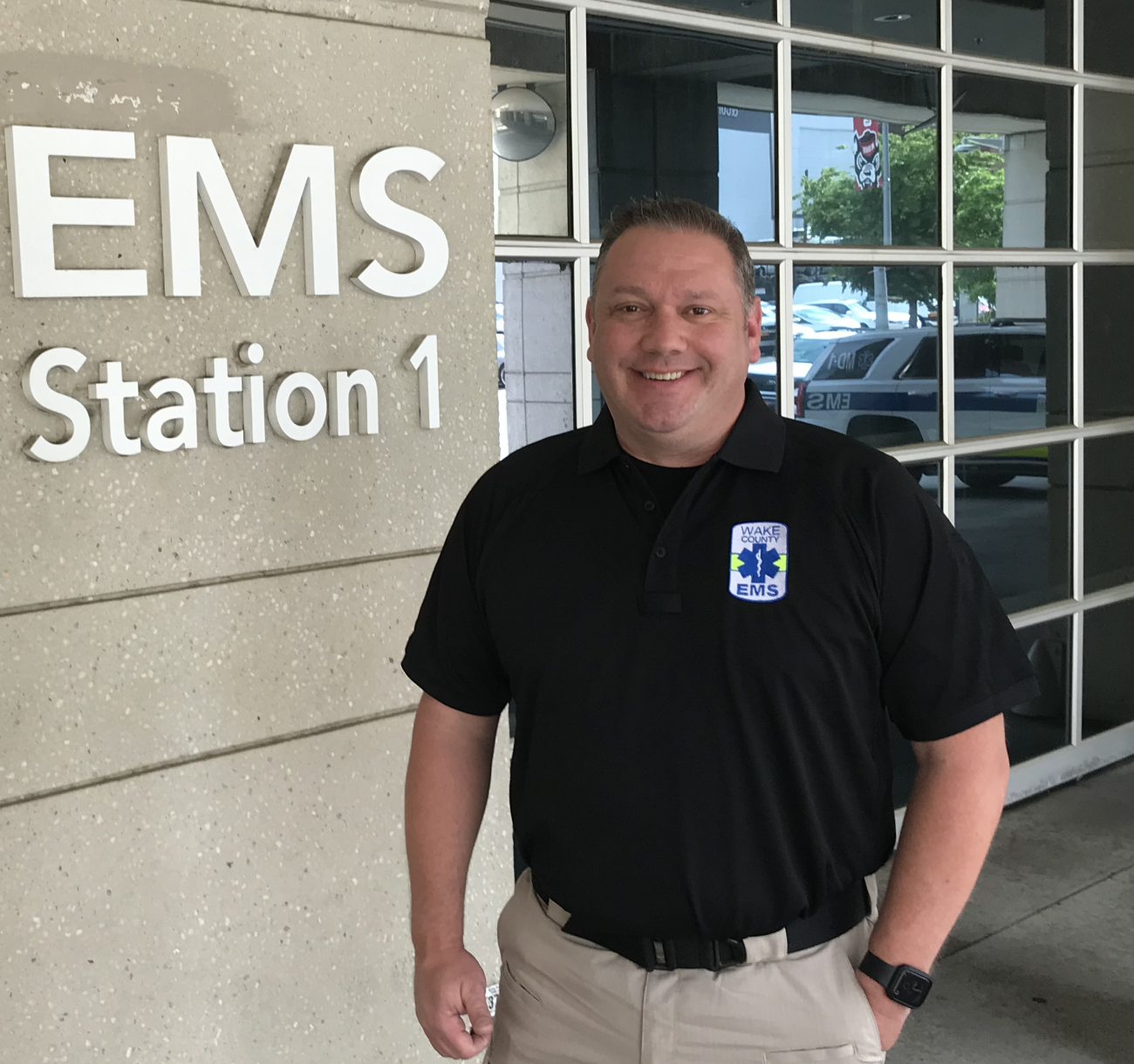 Chief Wenzel in front of EMS station 1.