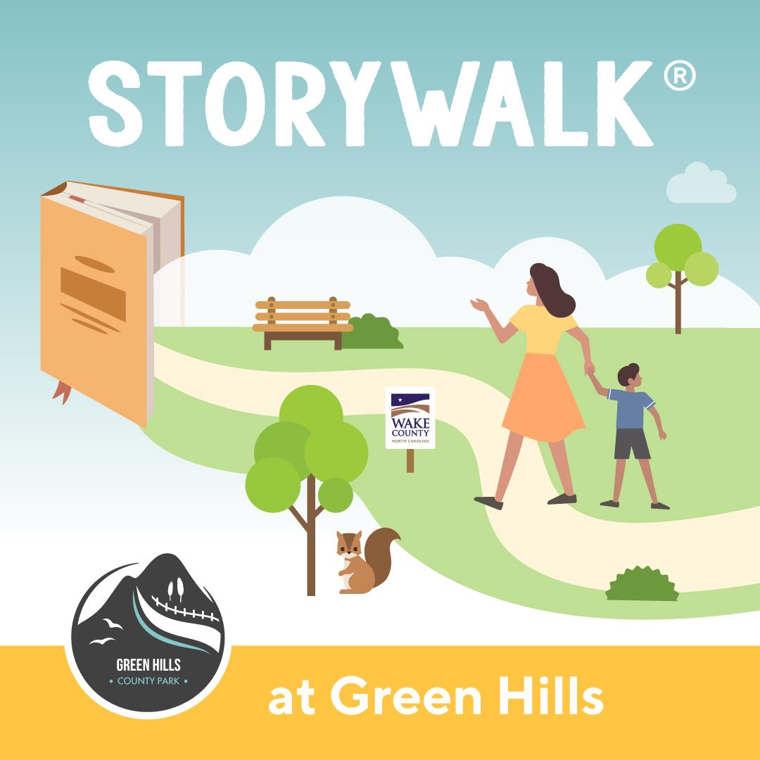 Graphic promoting StoryWalks at Green Hills