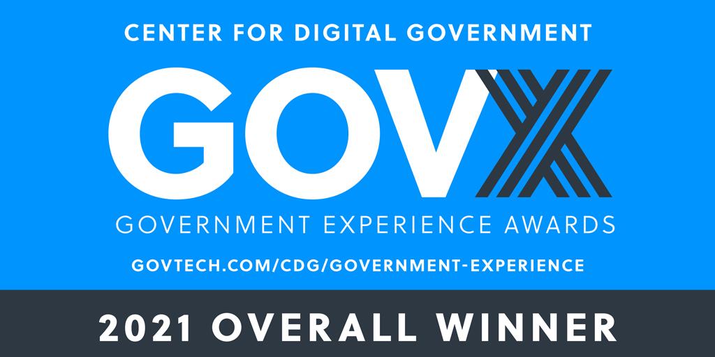 2021 government experience award winner badge (blue and black with text)
