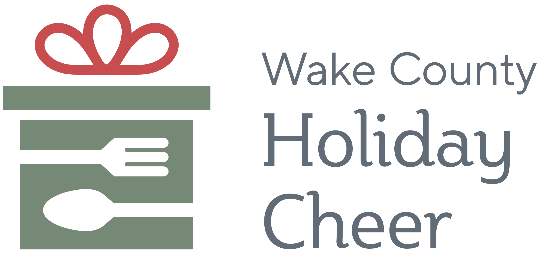 Wake County Holiday Cheer logo, with fork and spoon superimposed on gift box graphic