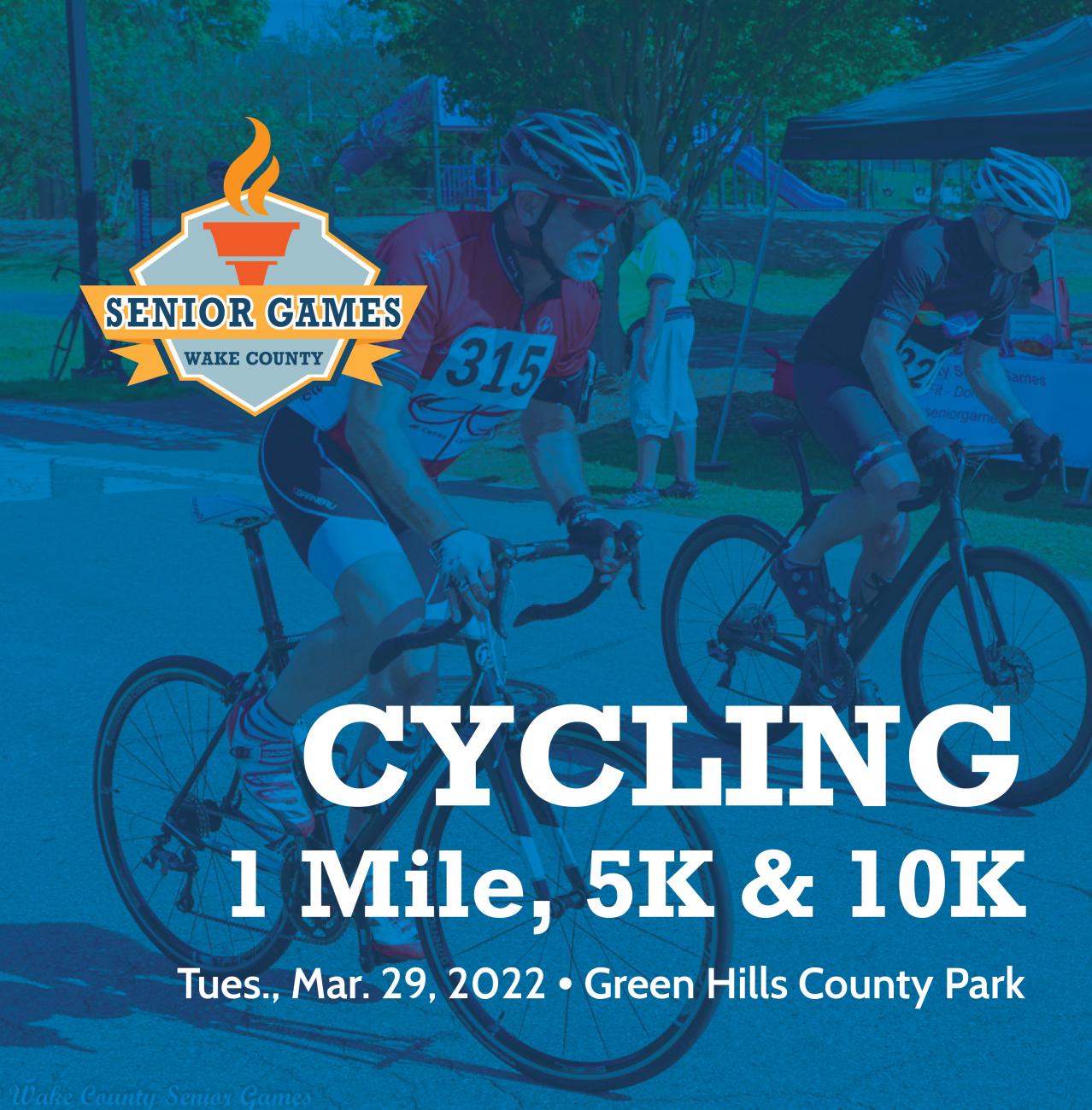Graphic providing information about Wake County Senior Games Cycling Event scheduled for March 29, 2022