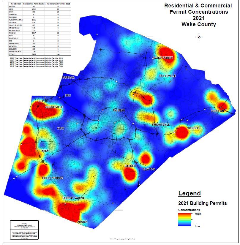 Heat map showing density of building permits in 2021